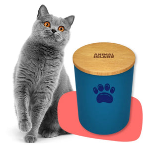 Cat food container with a Cat's paw, size M, color Deep Sea Blue Animal Island