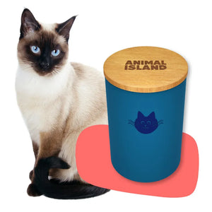 Cat food container with a cat head, size S, color Deep Sea Blue Animal Island