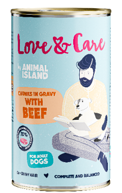 Wet dog food 70% meat with beef 1250g Love&Care